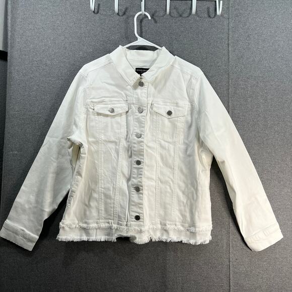 Susan Graver Stretch Denim Jacket with Contrast Trim White, Large - Picture 1 of 9